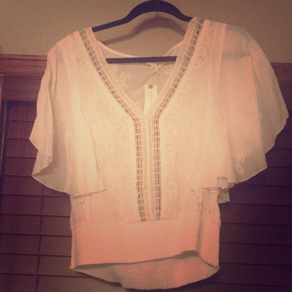 Anthropologie white flare sleeve blouse